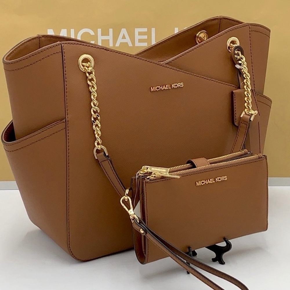 Michael Kors Jet Set Large Saffiano Leather Shoulder Bag + Large Crossbody Bag